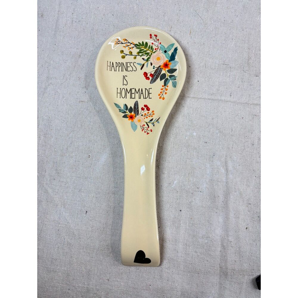 10 Strawberry Street Spoon Rest "Happiness Is Homemade" Ceramic Gold